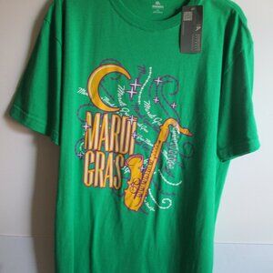 Mardi Gras T Shirt Knights Apparel Size L New Orleans Saxophone Jazz Green SS